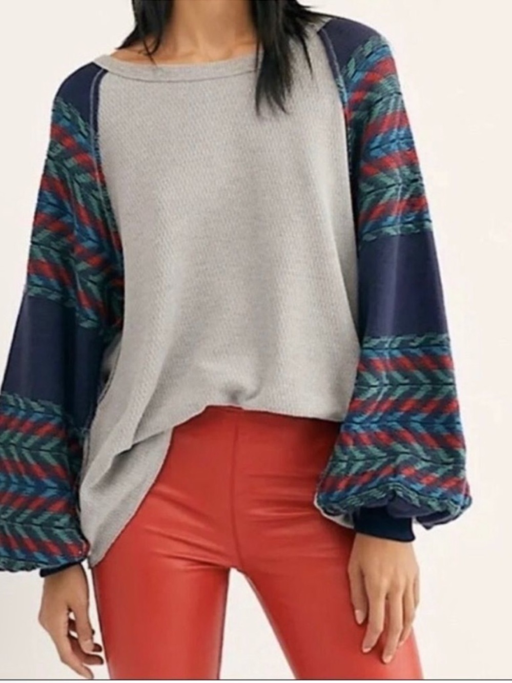 Free People Navy, Red, Green & Cream Patterned Knit Cardigan